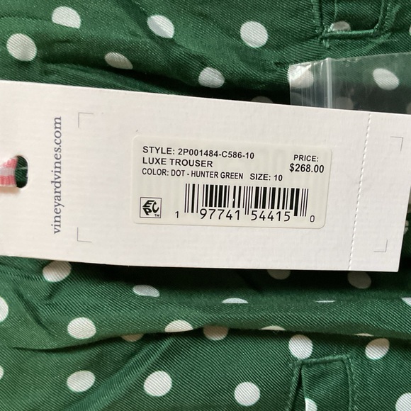 Vineyard Vines luxe Hunter Green Polka Dot pants, 10 - Picture 7 of 7